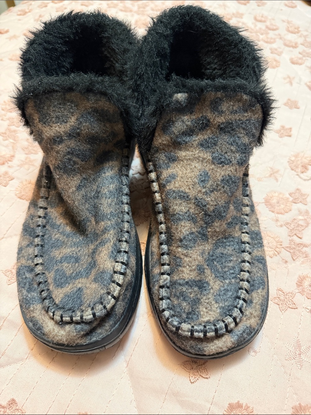 HEYDUDE Denny Faux-Fur Lined Booties Black/Leopard Size 37 / US 7